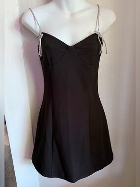 Forever 21 Black Glitter Bow and Strap Party Dress Size Small